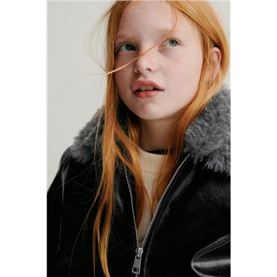 BOMBER JACKET WITH FAUX FUR COLLAR