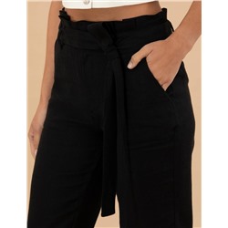 Siyah Carrot Fit Keten Pantolon