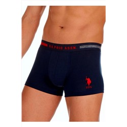 U.S. Polo Assn. Yazılı Lacivert Gri Beyaz 3'lü Pamuklu Likralı Erkek Boxer