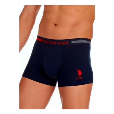 U.S. Polo Assn. Yazılı Lacivert Gri Beyaz 3'lü Pamuklu Likralı Erkek Boxer