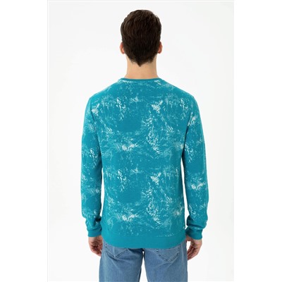 Erkek Petrol Bisiklet Yaka Sweatshirt