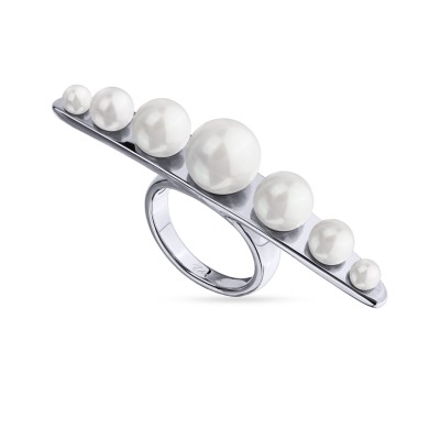 Кольцо Просекко (Майорка 4-10мм белая; покрытие родий), Есть комплект