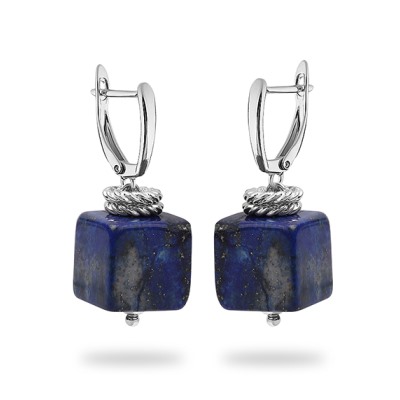 Серьги Терра (агат, лазурит 13х13мм; покрытие родий), Есть комплект