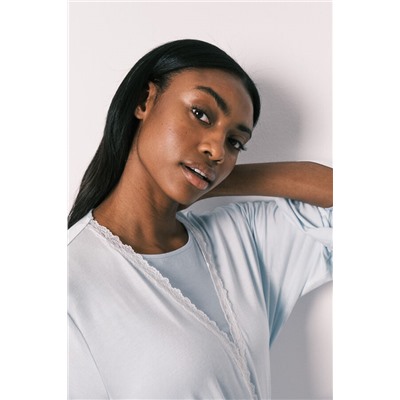 Bata midi viscosa tacto suave azul