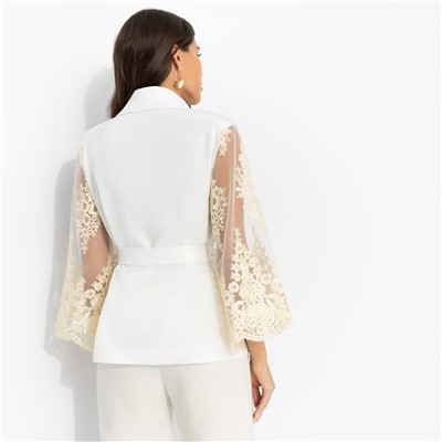 Жакет на подплечниках, Даю автограф (айвори, с поясом)