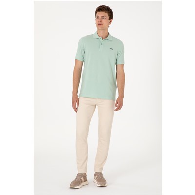 Erkek Regular Fit Polo Yaka Su Yeşili Basic Tişört