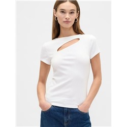 Ribbed Crewneck Cutout Top