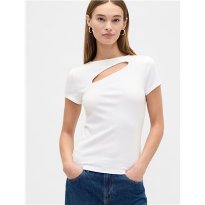 Ribbed Crewneck Cutout Top