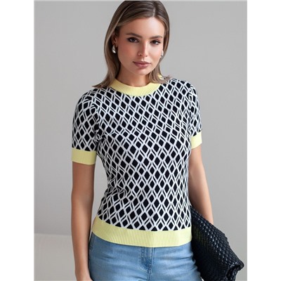 Джемпер с коротким рукавом жаккардовой вязки с принтом ромб
