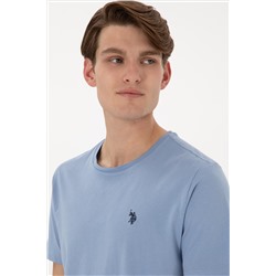 Erkek Regular Fit Bisiklet Yaka Mavi Basic Tişört