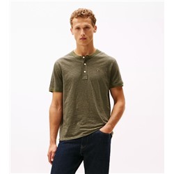 Slub Cotton Striped Short-Sleeve Henley