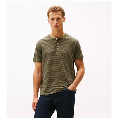 Slub Cotton Striped Short-Sleeve Henley