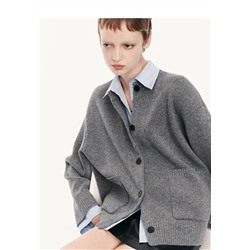 Женский шерстяной кардиган с эффектом многослойности (съёмные манжеты и воротник с застёжкой планкой рубашки)  МО*КО