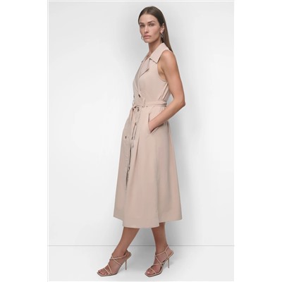 SLEEVELESS TECH COTTON BELTED MIDI DRESS