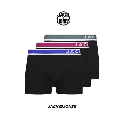Jack & Jones J&J JACEASTON Erkek Siyah Logolu 3'lü Boxer Set
