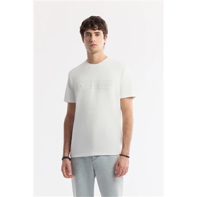 Avva, Erkek Beyaz Bisiklet Yaka Enjeksiyon Baskılı İnterlok T-Shirt A51Y1021