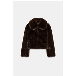 SHORT FAUX FUR COAT WITH LAPEL COLLAR