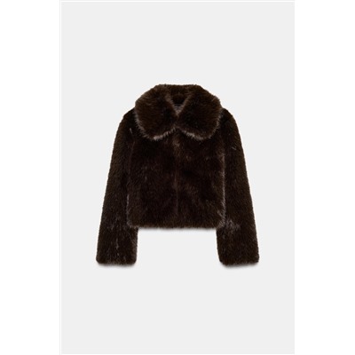 SHORT FAUX FUR COAT WITH LAPEL COLLAR