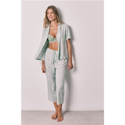 Pijama camisero largo manga corta estampado bandana verde