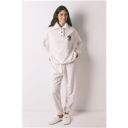 Pijama largo polar gris estampado nubes