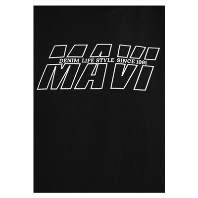 Mavi Baskılı Siyah Tişört Oversize / Geniş Kesim 0611827-900