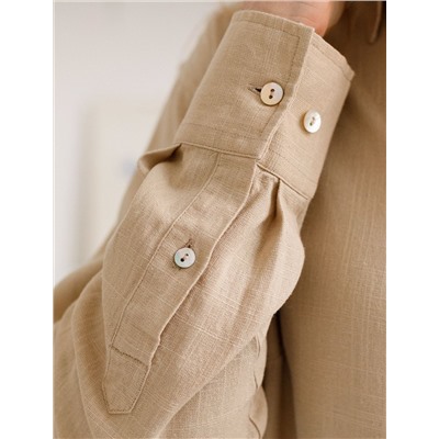 Свободная удлиненная блузка с карманом изо льна с вискозой