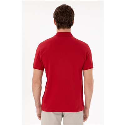 Erkek Slim Fit Polo Yaka Kırmızı Basic Tişört