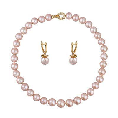 Комплект Эдисон шампань розе (жемчуг 11-13мм; покрытие золото) 44-46см