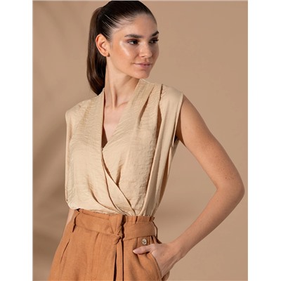 Bej Regular Fit Kolsuz Bluz