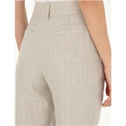 Bej Keten Karışımlı Carrot Fit Pantolon