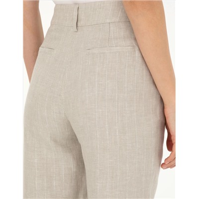 Bej Keten Karışımlı Carrot Fit Pantolon