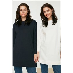 TRENDYOL MODEST Lacivert-Ekru 2'li Paket Bisiklet Yaka Basic Örme Sweatshirt TCTAW22TW0152
