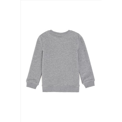 Erkek Çocuk Gri Melanj Basic Bisiklet Yaka Sweatshirt