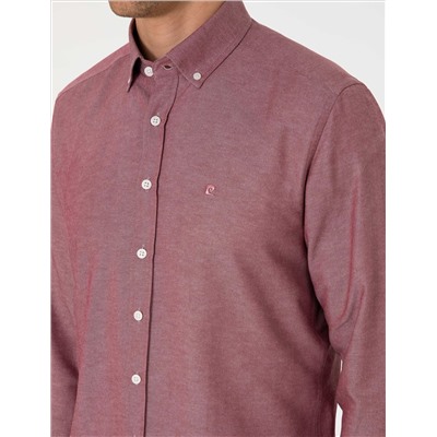 Bordo Oxford Slim Fit Kolay Ütülenebilir Gömlek
