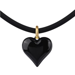 Колье-чокер Сердцебиение (2, 5см, эмаль черная, каучук черный; золото) 47-52см, Есть комплект