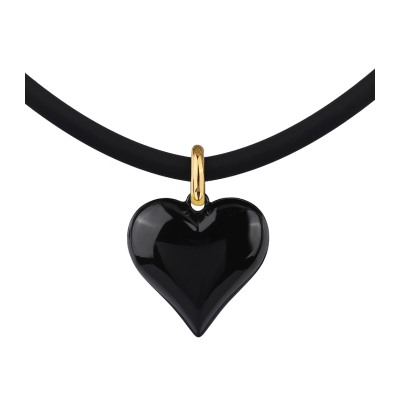 Колье-чокер Сердцебиение (2, 5см, эмаль черная, каучук черный; золото) 47-52см, Есть комплект