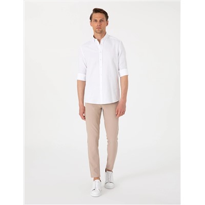 Beyaz Oxford Slim Fit Kolay Ütülenebilir Gömlek