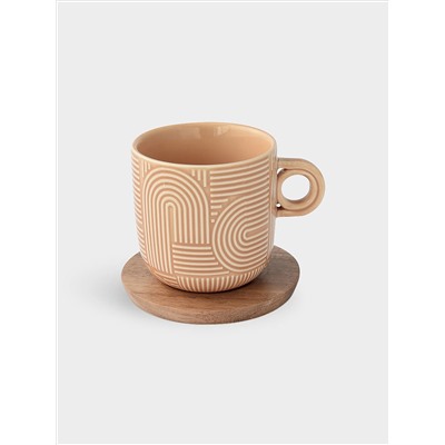 Набор чашек, 2 шт, 0.25 л, бежевый, коричневый, на подставке, акация,  Радуга
