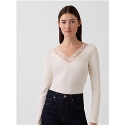 Ribbed Lace-Trim Top