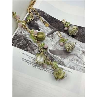 Серьги «Роза» с розовым кварцем 6 см с замком