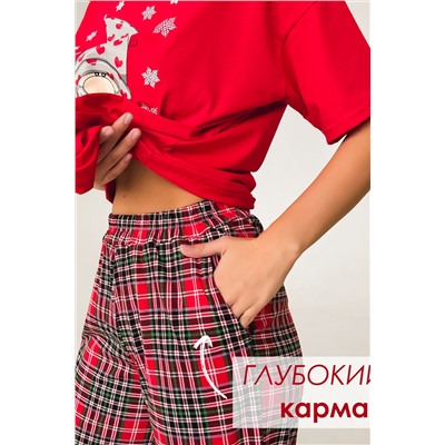 Пижама женская с брюками гномы красный