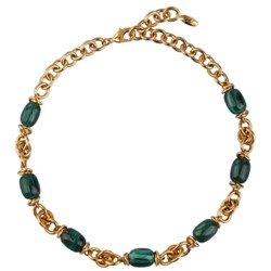 Колье Терра (малахит 12х16мм; покрытие золото) 50см, Есть комплект