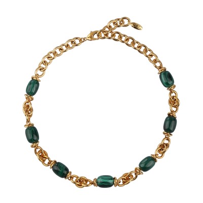 Колье Терра (малахит 12х16мм; покрытие золото) 50см, Есть комплект