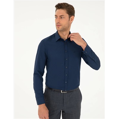 Lacivert Slim Fit Uzun Kollu Gömlek