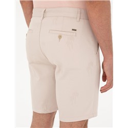 Bej Slim Fit Dokuma Şort