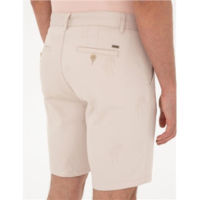 Bej Slim Fit Dokuma Şort