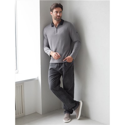 Лонгслив из мягкого фактурного трикотажа с плетеным воротником поло на молнии