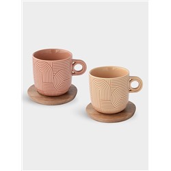 Набор чашек, 2 шт, 0.25 л, бежевый, коричневый, на подставке, акация,  Радуга