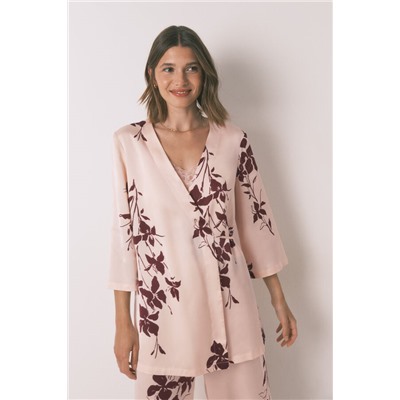 Set floral satén 3 piezas rosa