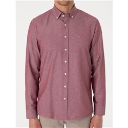 Bordo Oxford Slim Fit Kolay Ütülenebilir Gömlek